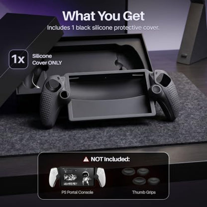 TNP Black Silicone Case Cover Skin Compatible with PlayStation Portal | Protective soft-grip shell for steadier handheld play; 1 flexible cover only, console and thumb grips not included - color: Black
