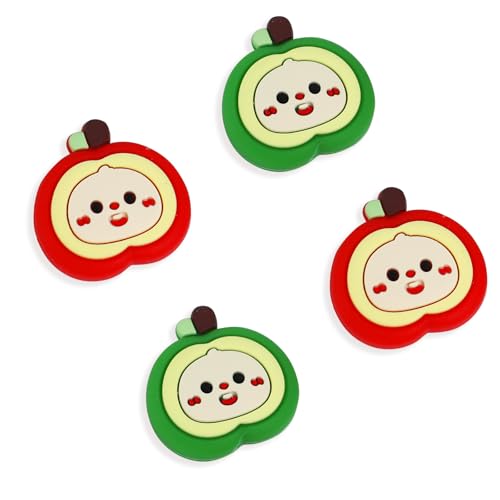 PERFECTSIGHT Cute Apple Switch 2 Joycon Thumb Grips Caps, 4 PCS Switch2 Kawaii 3D Silicone Analog Thumbstick Button Cover for NS Switch 2 Joystick Caps - color: Red+Green Apple