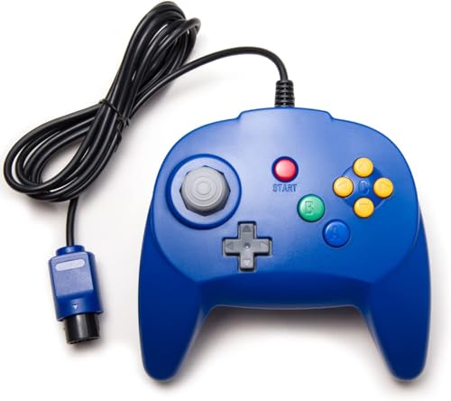 Mini Controller for N64 Console, Retro N64 Wired 64-bit Remote Game Controller Upgraded Joystick Gamepad Replacement Blue - color: blue