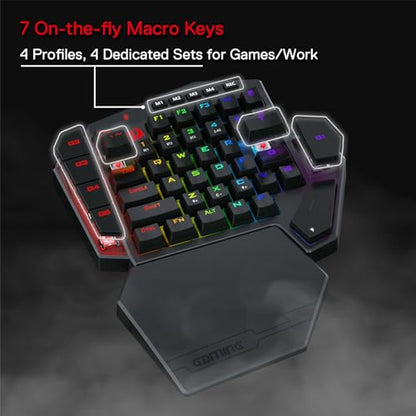 Redragon K585 PRO Wireless One-Handed Mechanical Keyboard, 42 Keys 3-Mode RGB 40% Gaming Keypad w/ 7 Onboard Macro Keys, Detachable Wrist Support, Rechargeable Battery (Blue Switch) - color: Blue Switch