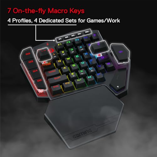 Redragon K585 PRO Wireless One-Handed Mechanical Keyboard, 42 Keys 3-Mode RGB 40% Gaming Keypad w/ 7 Onboard Macro Keys, Detachable Wrist Support, Rechargeable Battery (Red Switch) | 0-Delay 2.4GHz Connection, On Board Macro Keys Keyboard, USB Pass-Throug