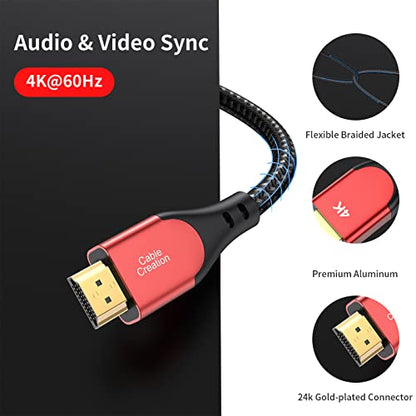 CableCreation HDMI Cable 4K@60Hz, 10ft Highly-Speed 18Gbps, 4K HDR, 3D, Grey Male to Male Braided HDMI Cord for TV, Monitor, Xbox One, PS4 and More,Red - size: 10FT, style: Straight (red)