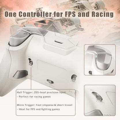 PeriphX Wireless PC Controller with 1000Hz Polling Rate, Switchable Hall and Tactile Triggers（Long/Short Travel Triggers）, Hall Joysticks, Turbo, Macro, RGB Lighting, 2.4G Bluetooth Wired, Compatible with Windows PC/ Switch1,2/Steam Deck/Android/iOS