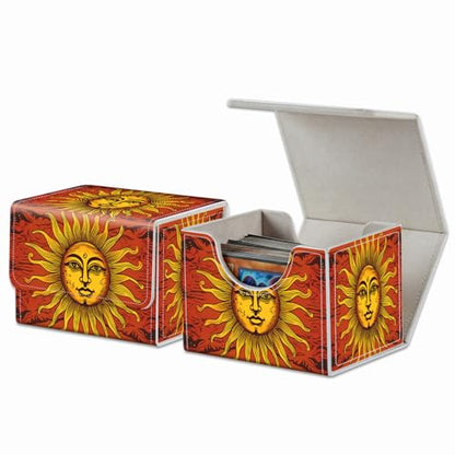 Strong Magnet Card Case Deck Box Mtg Card Box Playing Card Box Magic Deck Box Tcg Up to 200 Cards Creative Pattern Trading Card Storage Box for Collectible Card Games, Sun Face Red Tarot - color: Sun Face Red Tarot
