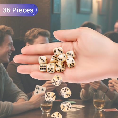 36 Pieces 12mm 6 Sided Mini Dice Set,Pearl Pattern D6 Game Dice Set,6 Sided Standard Game Dice for Board Games Dice Games Classroom Teaching Dices Game,with Portable Gaming Box(Beige) - color: D6-beige Pearl