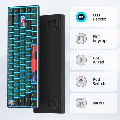 Portable 60% Mechanical Gaming Keyboard Blue/Black, Blue LED Backlit Wired Key Board with Red Switch, Compact 68 Keys Mini Office Keyboards for Laptop PC (68 Soundwave A/Red Switch) - color: 68 Soundwave A/Red Switch