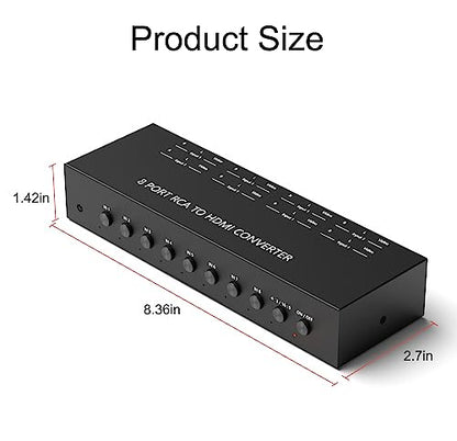8Port AV to HDMI Converter Adapter Support 16:9/4:3 Switch for Wii/N64/PS1/PS2/PS3/VHS/VCR/DVD Players etc (8Port RCA in to 1 HDMI Converter with IR Remote) - style: 8Port AV to HDMI Converter