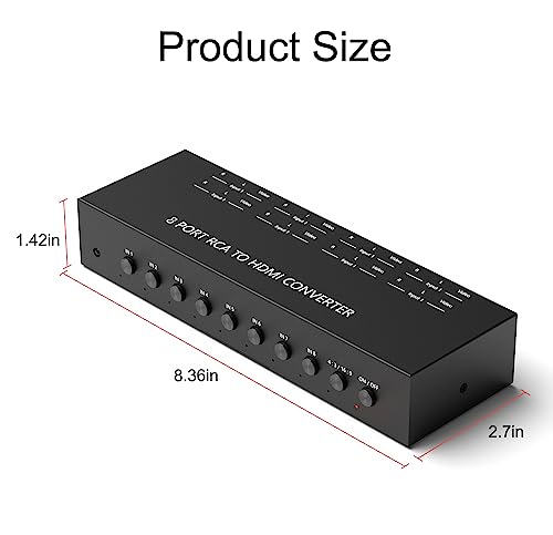 8Port AV to HDMI Converter Adapter Support 16:9/4:3 Switch for Wii/N64/PS1/PS2/PS3/VHS/VCR/DVD Players etc (8Port RCA in to 1 HDMI Converter with IR Remote) - style: 8Port AV to HDMI Converter
