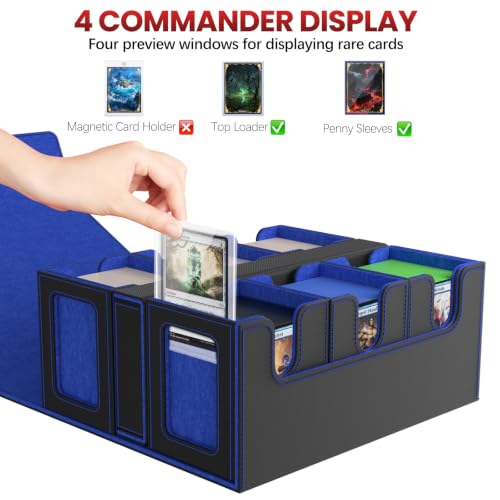 Gomyrod Card Deck Box with 4 Commander Display & Dice Tray (Black & Blue) | 7 In 1 MTG Commander Deck Box, Fits 240+ Toploader Cards, Removable Deck Case, Compatible for Magic/TCG/Sports/Baseball Cards - color: Black & Blue