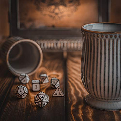 HEIMDALLR Metal D&D Dice Set 7 pcs - Dice Box & Velvet Dice Bag; Metal DND Dice Set D&D (Dungeons and Dragons) w D20 - Blacksmith Craft Dice (Forge & Frost) - color: 07 Forge & Frost