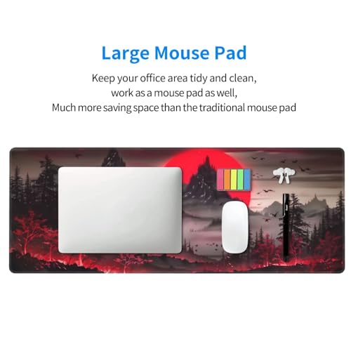 Extended Gaming Mouse Pad, Large Desk Mat XL Anime Mouse Pad Waterproof with Stitched Edges, Non-Slip Desktop Pad for Home and Office, Level Up Your 31.5x11.8 Inch (Darkness Red Moon2) - color: Darkness Red Moon2