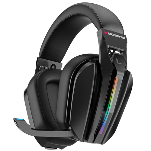 Monster Mission ANC200 Gaming Headset, 2.4GHz/Bluetooth Gaming Headphones with Active Noise Cancellation, 7.1 Virtual Surround Sound, Stealth Retractable Mic, 70H Battery, for PS5, PS4, PC, Switch