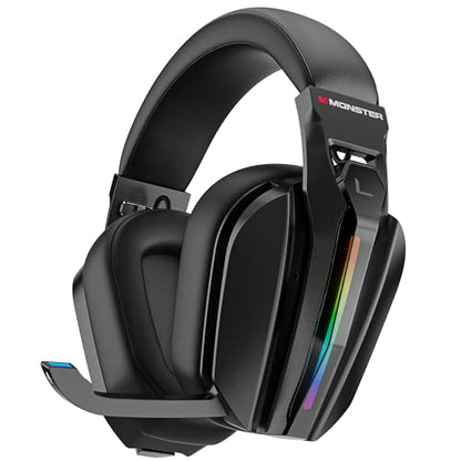 Monster Mission ANC200 Gaming Headset, 2.4GHz/Bluetooth Gaming Headphones with Active Noise Cancellation, 7.1 Virtual Surround Sound, Stealth Retractable Mic, 70H Battery, for PS5, PS4, PC, Switch