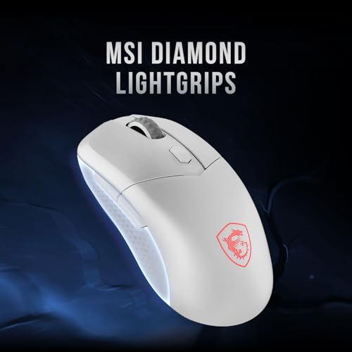msi Versa 300 Wireless White Gaming Mouse, 8000 DPI, 30M+ Clicks Kailh Switch, Optical Sensor, Ergonomic Ambitextrous Hand Design, RGB Light