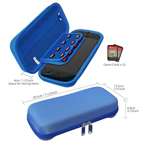 RAVEtone Travel Carrying Case Compatible with Nintendo Switch 2 Model 2025, Large Capacity Premium EVA Portable Hard Shell Pouch Waterproof Game Bag with 32 Game Cartridge Accessories (Blue) - color: Blue, style: Large
