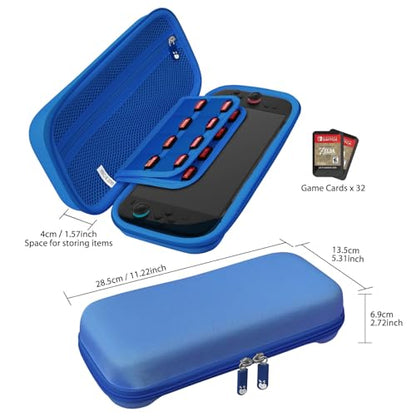 RAVEtone Travel Carrying Case Compatible with Nintendo Switch 2 Model 2025, Large Capacity Premium EVA Portable Hard Shell Pouch Waterproof Game Bag with 32 Game Cartridge Accessories (Blue) - color: Blue, style: Large
