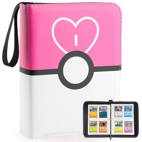 4 Pockets Trading Card Binder, 400 Card Holders with 50 Removable Sleeves, Portable Card Binder Album with zipper, Card holder Book for Game, Sport Collection (Light Pink) - color: Light Pink