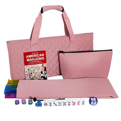 American Mahjong Set with Storage Bag, 166 White Tiles, 4 All-in-One Rack/Pushers, Mahjong Tiles Set (Ma Jong, Mah-Jongg, Majiang) - color: Nude Pink