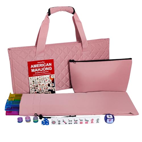 American Mahjong Set with Storage Bag, 166 White Tiles, 4 All-in-One Rack/Pushers, Mahjong Tiles Set (Ma Jong, Mah-Jongg, Majiang) - color: Nude Pink