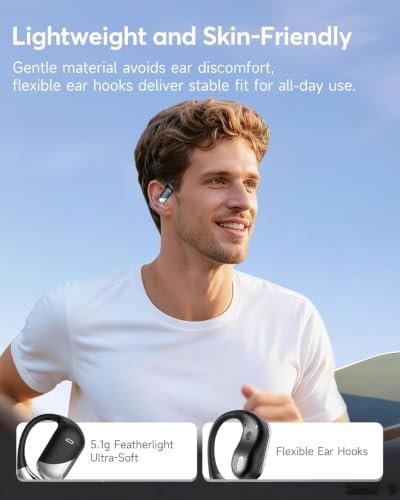 Ultra Open Ear Headphones, Over Ear Bluetooth Bone Conduction Earbuds | Bluetooth 6.1, LED Digital Display, 60H Playtime, IP55 Waterproof, Secure Earhooks for Running, Cycling & Workout - color: Obsidian Silver Black