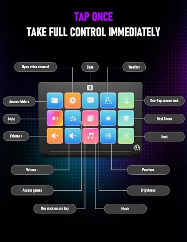 Stream Control Deck Macro Pad15 Keys Programmable Keypad RGB Macro Keyboard Stream Controller with 3-Step Adjustable Stand 500+Plugins&200+ Icons Wired Shortcut Keyboard for Streamers/Gamers/Designers - color: Black V293