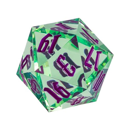 55mm 20 Sided DND Dice, Giant D20 D&D Polyhedral Dice Large D20 with Die Gift Box for Dungeons and Dragons, RPG Table Games (Transparent Green/Purple Numbers) - color: Transparent Green/Purple Numbers