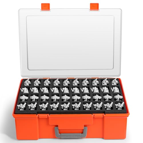 Miniature Storage Carrying Figure Case - 120 Slot Figurine Minature Carrying Case with 3 Foam Layer for Miniatures Compatible with 40k, DND & More (Orange) - color: Orange