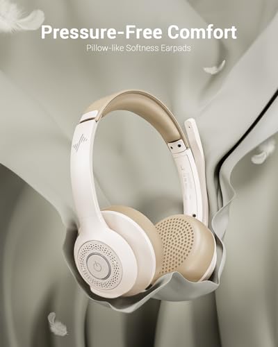 JIAMQISHI Wireless Headset with AI Noise Cancelling Microphone Bluetooth Headset - Bluetooth V5.2 Headphones with USB Dongle & Mic Mute for Computer/Laptop/PC/iPhone/Android/Cell Phones (White) - color: White