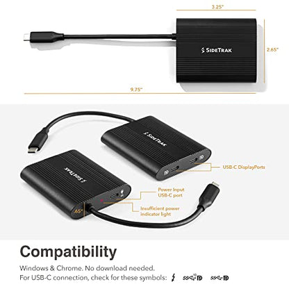 SideTrak USB-C Adapter, Laptop Compatible, Multi Charging, Travel Friendly, USB Type C with Pass-Through Power, Black, Compatible with SideTrak Solo and Swivel Triple Screen Monitors | WindowsOS Only - style: USB-C Hub