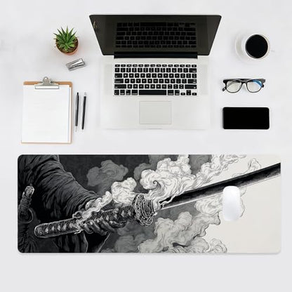 Gaming Large Mouse Pad, Japanese Samurai Sword Desk Mat, Big Mousepad Non-Slip XL Extended Laptop Computer Keyboard Mat for Gamers, Office&Home, 31.5x11.8in, Black and White - color: Sword