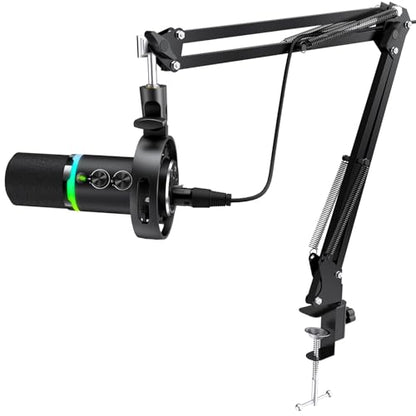Gaming Microphone Set, USB & XLR Dynamic PC Mic for Streaming & Podcast, Computer RGB Mic Kit with Boom Arm, Mute Button & Headphone Jack, Cardioid Polar Pattern for Vocals, Voice-Over - color: Black