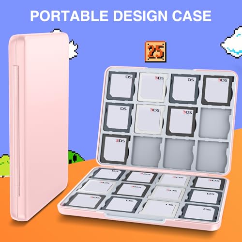 HEIYING 3DS Card Case with 24 Precise Slots for DS 2DS 3DS Game Cards | Portable Game Cards Case, Hard ABS Shell with Soft Silicone Lining, Precise Card Slots,Magnetic Closure for Easy Access - color: Pink