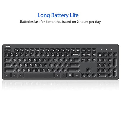 Arteck 2.4G Wireless Keyboard Ultra Slim Full Size Keyboard with Numeric Keypad and Media Hotkey for Computer/Desktop/PC/Laptop/Surface/Smart TV and Windows 11/10/ 8/7