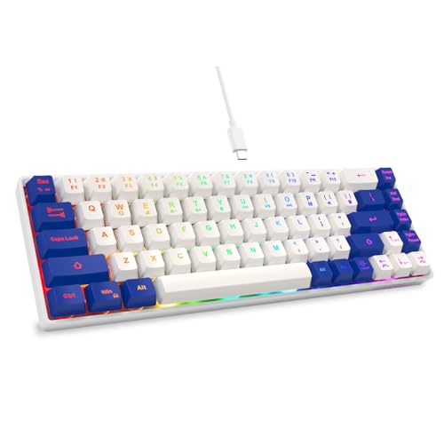 GEODMAER 65% Gaming Keyboard, LED Backlit Mini Wired Keyboard, Ultra-Compact Anti-Ghosting No-Conflict 68 Keys Membrane Gaming Wired Keyboard for PC Laptop Windows Gamer(White-Blue) - color: White-Blue