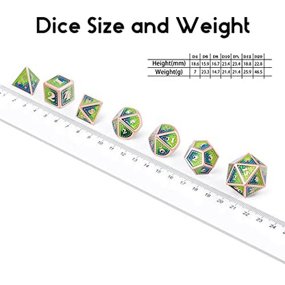 Metal DND Dice Set with Gift Metal Case DNDND 7 PCS Metallic Dungeons and Dragons Die for DND Game (Blue & Green with Matt Copper Edge) - color: Blue & Green With Matt Edge
