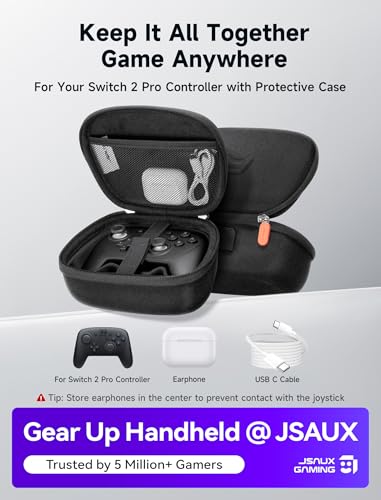 JSAUX Case for Nintendo Switch 2 Pro Controller, Travel Protective Case | Carry Case, Travel Protective Case, All-around Protection, Portable Carrying Bag, Black - color: Classic Style