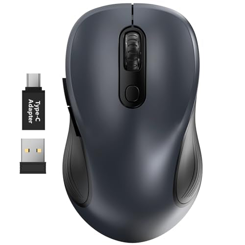 Trueque Wireless Mouse, 2.4GHz Ergonomic Mouse for Laptop & PC, Silent Portable Computer Mice with Back & Forward Buttons, USB-C Adapter for Windows/Mac, M01 (Gray) - color: Gray, size: 1 Pack