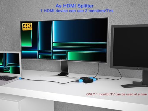KAGO HDMI Switch 4K@60Hz Bi-Directional HDMI Splitter 1 in 2 Out or 2 in 1 Out, Manual HDMI Hub Switcher Supports 3D HDCP 2.2, Compatible with PS5/4, Xbox, Roku, Apple TV, Blu-Ray Player (HDMI 2.0) - size: 2 ports