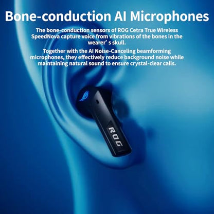 ROG Cetra True Wireless SpeedNova Gaming Earbuds with 2.4GHz and Bluetooth, 24-bit 96kHz Audio, Adaptive ANC, Bone-Conduction AI Mics, 46-Hour Battery, RGB Lighting for PC and Console Gaming (Black) - color: Black