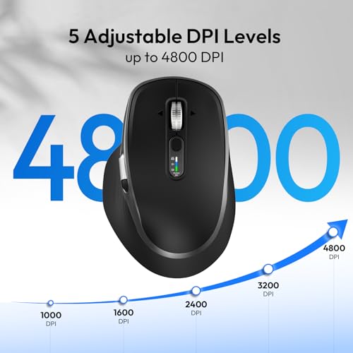 Wireless Bluetooth Rechargeable Mouse with 8 Programmable Buttons-Black | Multi-Device Ergonomic Optical Mouse with 5 Adjustable DPI Computer Mouse for Laptop,iPad.PC,Medium to Large Hands - color: Black