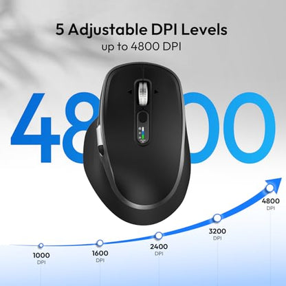 Wireless Bluetooth Rechargeable Mouse with 8 Programmable Buttons-Black | Multi-Device Ergonomic Optical Mouse with 5 Adjustable DPI Computer Mouse for Laptop,iPad.PC,Medium to Large Hands - color: Black