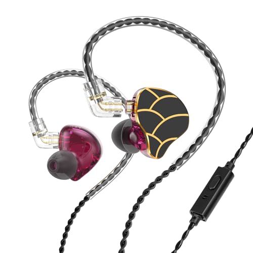 In Ear Monitor Headphones Dual Magnetic Dynamic Driver IEM with Mic Purple | Hybrid Banlance Armature with Dynamic in Ear Headphones IEM Earphones Gaming Earbuds - color: H818-Purple