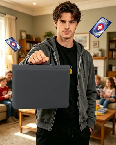 GEAoffice 9 Pocket Trading Card Binder, Holds 576 Cards, Premium PU Zip Card Binder with Handle, Side-Loading Pockets, Fits TCG, MTG, Sports Cards & Sleeved Cards (Black) - color: Black