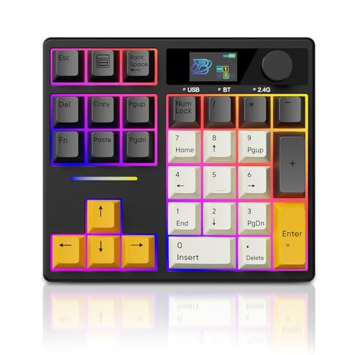 X BOYI TD31Pro Mechanical Number Pad,30 Keys Hot Swap Wireless BT5.0/2.4GHz/Type-C Wired Numeric Keypad Programmable RGB Gaming Numpad Keyboard with Knob Screen for Laptop/Mac (Black) - color: Black