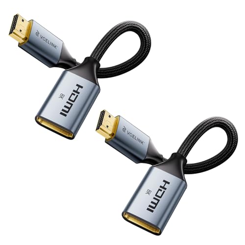 VCELINK 8K HDMI Extender Cable, 48Gbps Male to Female Adapter, 2 Pack | 8K@60Hz, 4K@120Hz/144Hz, HDCP 2.2/2.3, Compatible with Roku TV Stick, HDTV, Game Console, Laptop - size: 0.6FT, style: 2 PACK