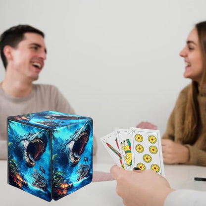Card Deck Box for MTG Commander,Collectible Trading Storage Box Fits 120+ Single Sleeved Cards Magnetic Case PU Leather for Magic Commander TCG CCG MTG,Blue Dinosaur Ocean - color: Blue Dinosaur Ocean