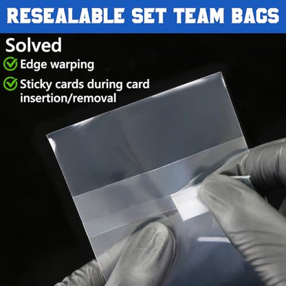 DEDC 500 Pcs Resealable Team Bags for Card Sleeves Set with Bottom Adhesive Strip Clear Cards Sleeve for Top Loaders & Raw Cards Thick Trading Card Protectors for Long-Term Storage & Display - size: 500 pcs Resealable