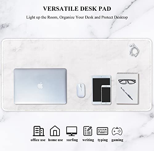Auhoahsil Extended Mouse Pad, XXL Gaming Mouse Pads, Large Big Mousepad Laptop Computer Keyboard Mat Desk Pad with Non-Slip Base and Stitched Edge for Gaming Office, 35.5 x 15.7 inch, White Marble - color: 25 White Marble, size: XXL - Extended size 35.6”x