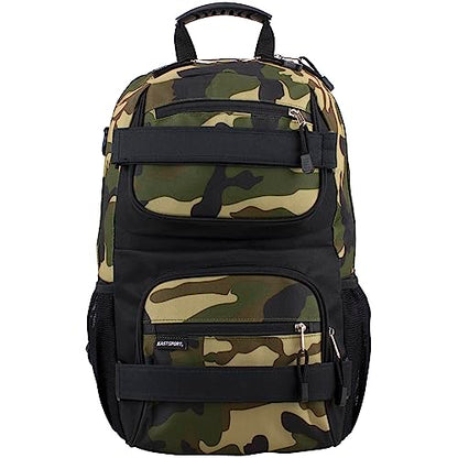 Eastsport Travel Skateboard Backpack Double Strap Laptop Bag Multi-Sport Design for Men and Women, Army Camo - color: Army Camo