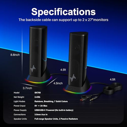 Nylavee Computer Speakers, Plug-and-Play PC Speakers for Desktop & Laptop | Immersive Sound, 9 Customizable RGB Lights, USB/USB-C Powered & 3.5mm AUX-in Speakers for Monitor & Laptop, 18-Month Warranty